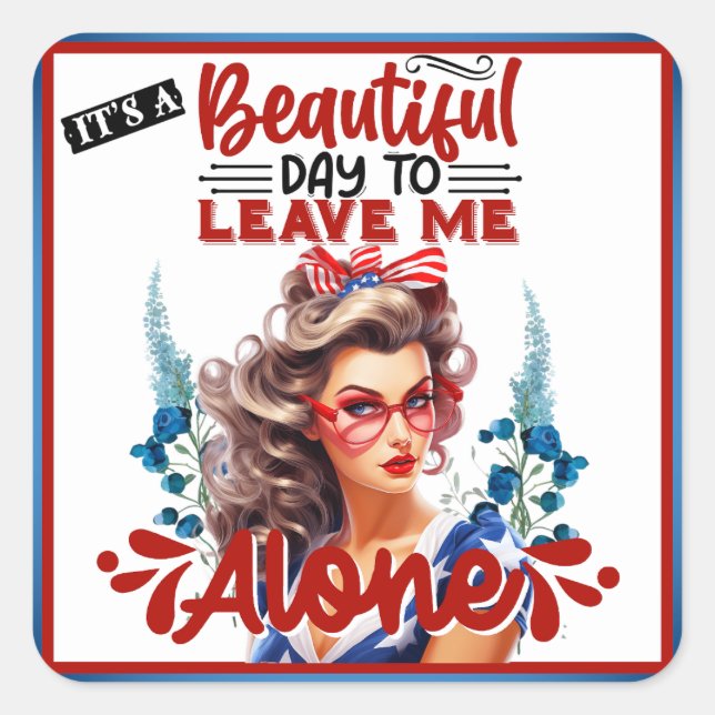 Adesivo Quadrado Pinup retroamericano é um belo dia (Frente)