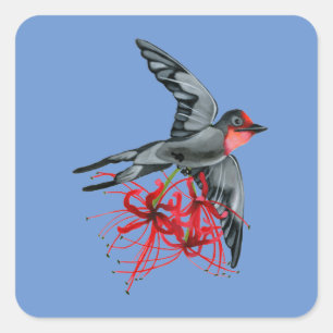 Adesivo Quadrado pipa de cauda andorinha em voo com lírios de aran