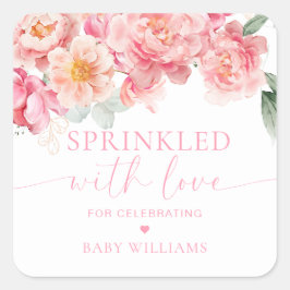 Adesivo Quadrado Piper Peony Floral Chá de fraldas Espelhado Com Am