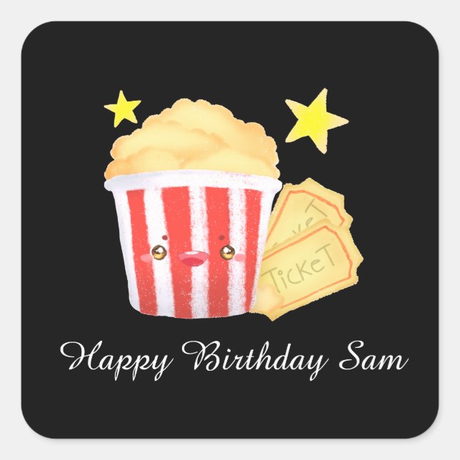 Adesivo Quadrado Pipoca E Bilhetes Noturnos De Filme (Frente)