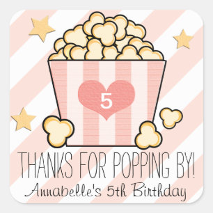 Adesivo Quadrado Pipoca Rosa Agradeço Festa de aniversário