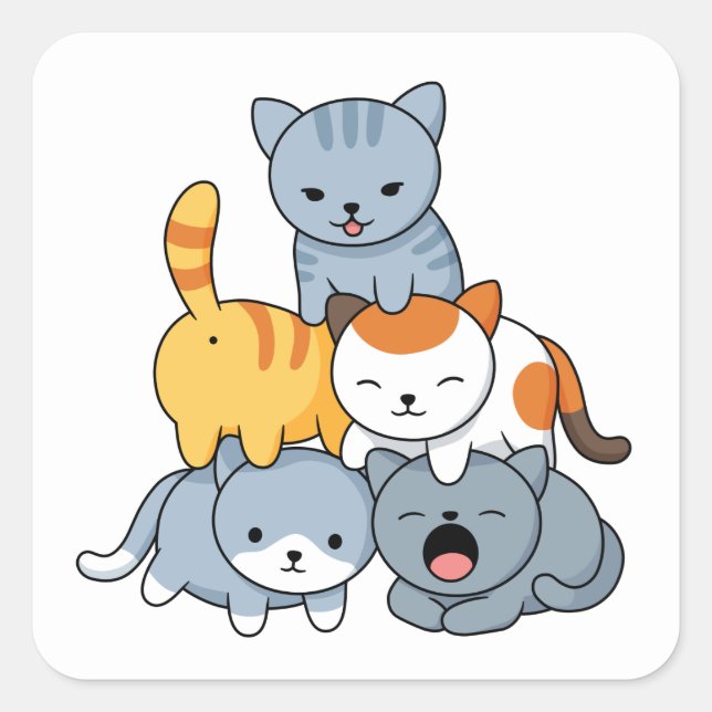 Adesivo Quadrado Pirâmide de Gatos - Grupo de Gatos (Frente)