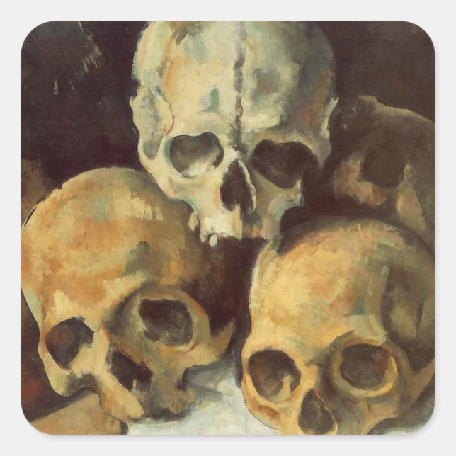 Adesivo Quadrado Pirâmide de Skulls Vintage Halloween (Frente)