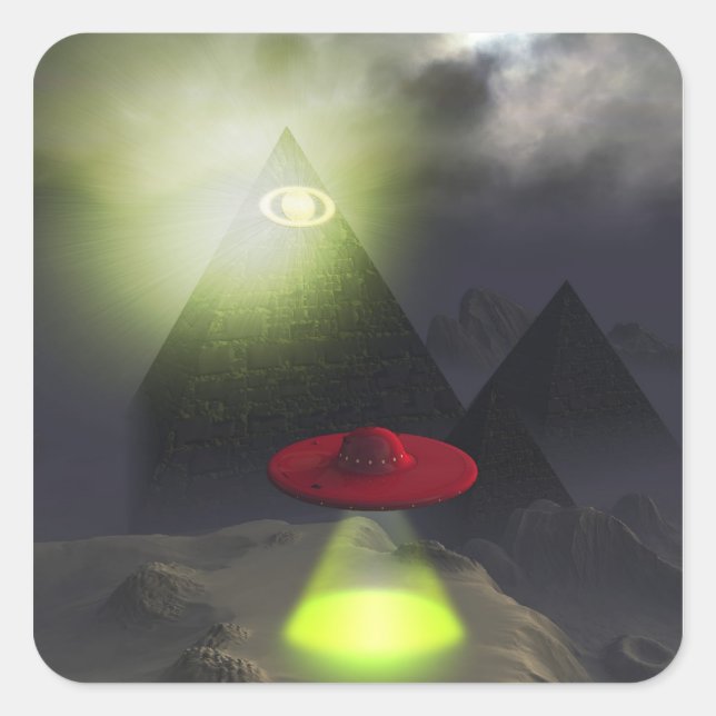 Adesivo Quadrado Pirâmide Illuminati e Vinheta OVNI (Frente)