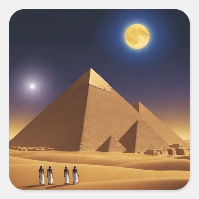 Adesivo Quadrado Pirâmides de Giza e Lua (Frente)