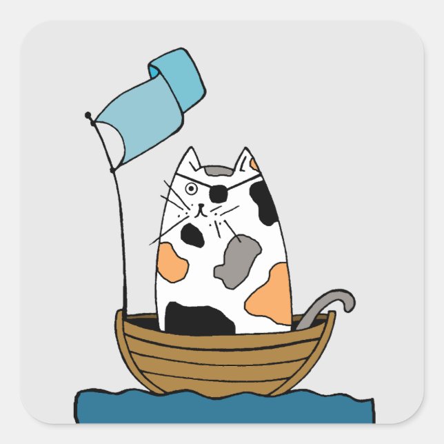 Adesivo Quadrado Pirata de Gato Bonito (Frente)