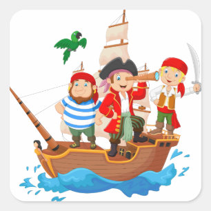 Adesivo Quadrado Piratas bonitos pequenos dos desenhos animados -