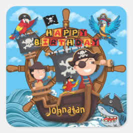 Adesivo Quadrado Pirate Birthday Party  for Kids