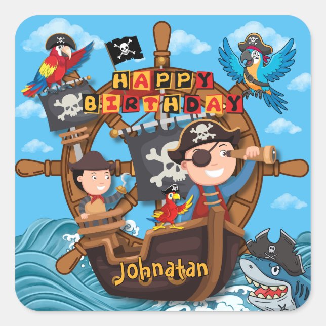 Adesivo Quadrado Pirate Birthday Party  for Kids (Frente)