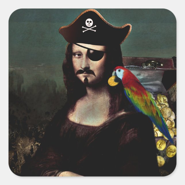 Adesivo Quadrado Pirate Mona Lisa with Eye Patch (Frente)