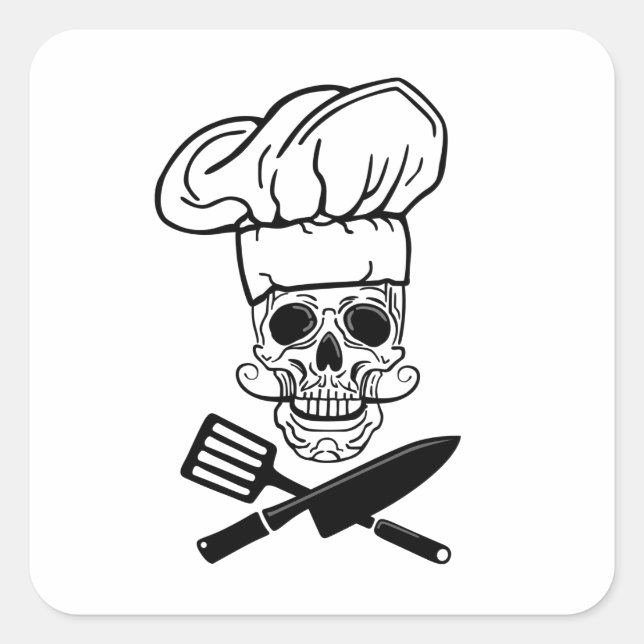 Adesivo Quadrado Pirate Skull Chef Hat Cook (Frente)