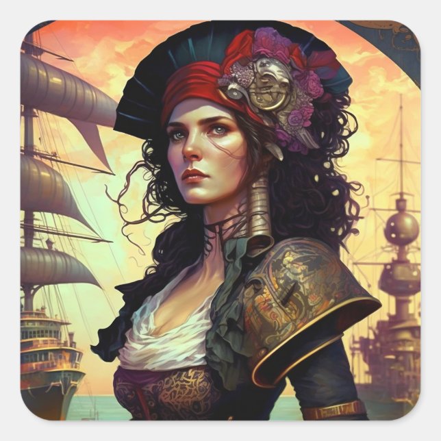 Adesivo Quadrado Pirate Woman Fantasy Art (Frente)