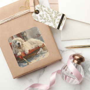 Adesivo Quadrado Pirenéus excelentes Cães Natal Festivo