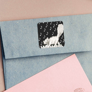 Adesivo Quadrado Pisc a gato branco a cauda macia em chaves do