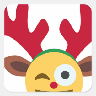 Adesivo Quadrado piscar os olhos emoji de renas do xmas