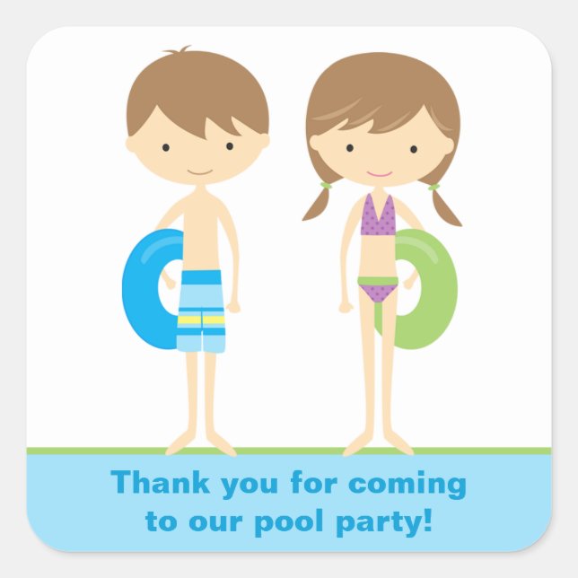 Adesivo Quadrado Piscina Kids Party Stickers (Frente)