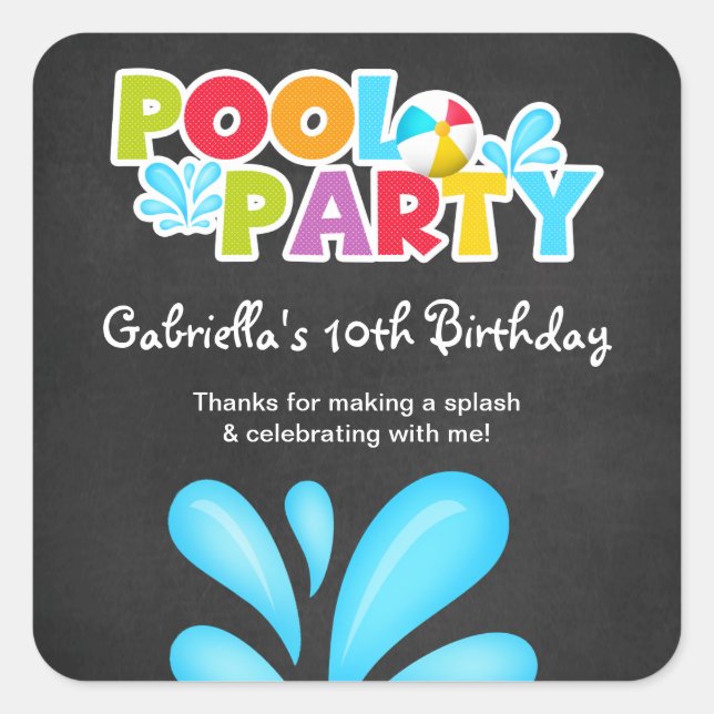 Adesivo Quadrado Piscina Party Big Splash Obrigado (Frente)