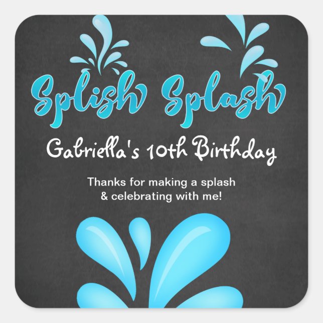 Adesivo Quadrado Piscina Party Big Splash Obrigado (Frente)