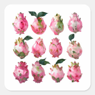 Adesivo Quadrado Pitaya Watercolor Art Tropical