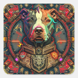 Adesivo Quadrado Pitbulk " Pittie " Cyberpunk Style Sticker