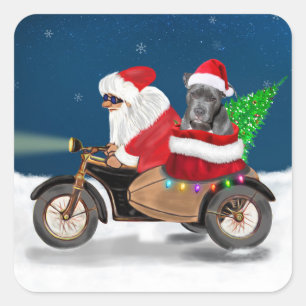 Adesivo Quadrado Pitbull Cachorro Natal Papai Noel