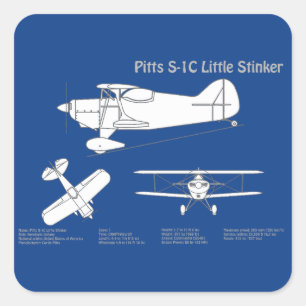 Adesivo Quadrado Pitts S-1C - Planos de Impressão Blueprint do Aviã