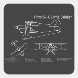 Adesivo Quadrado Pitts S-1C - Planos de Impressão de Avião