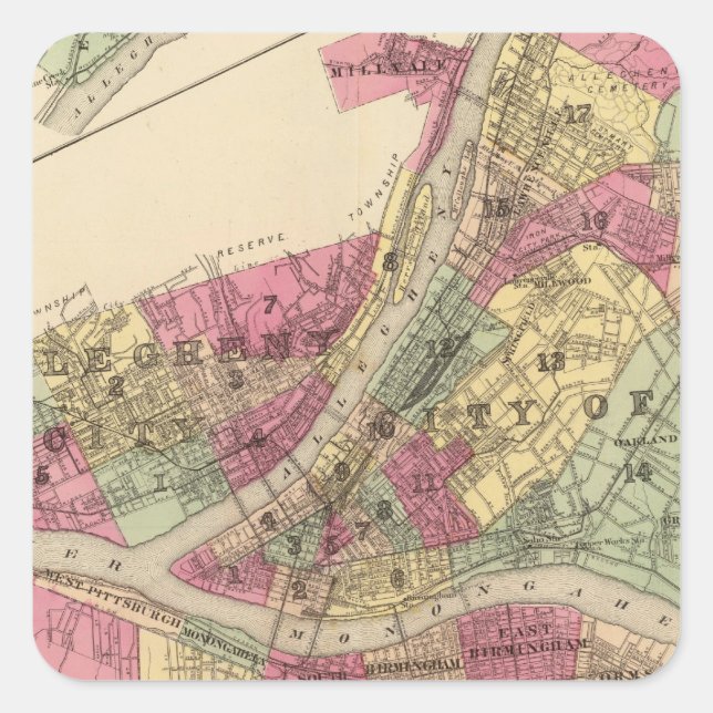 Adesivo Quadrado Pittsburgh, Alegheny (Frente)