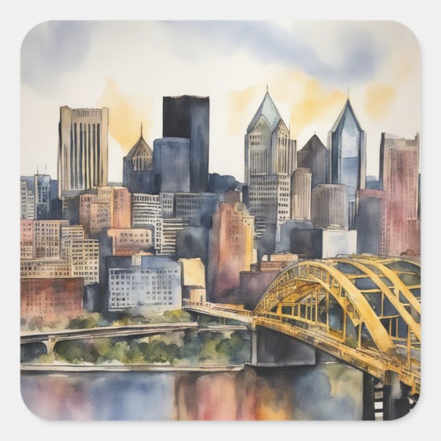 Adesivo Quadrado Pittsburgh Cityscape (Frente)