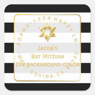 Adesivo Quadrado PixDezines black+white stripes mitzvah return add