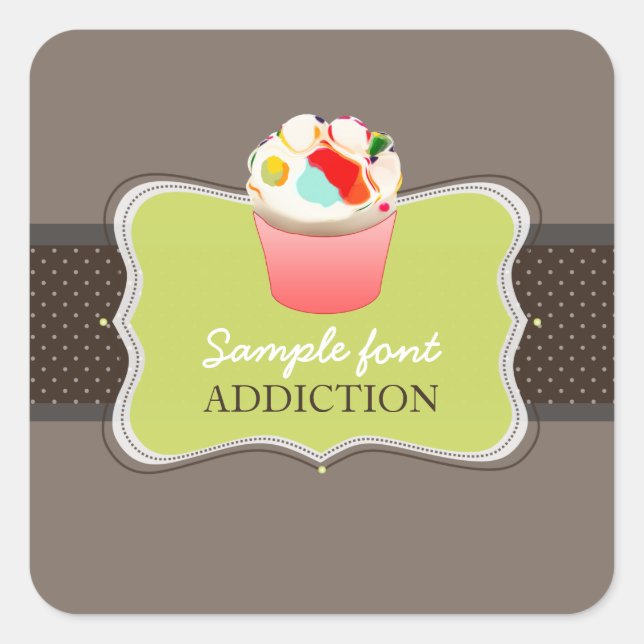 Adesivo Quadrado PixDezines cor suja, cupcake de feijão gelado (Frente)