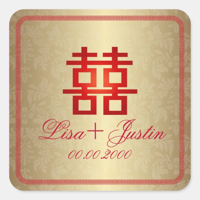 Adesivo Quadrado PixDezines dupla felicidade chinesa (Frente)