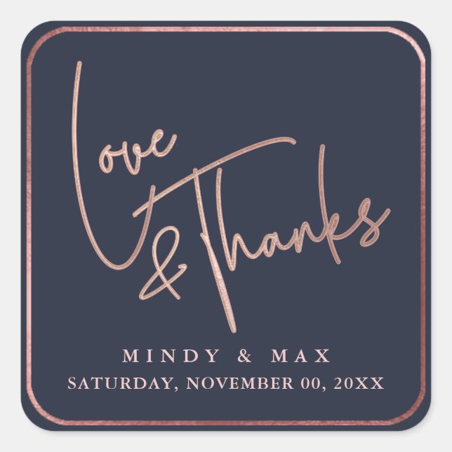 Adesivo Quadrado PixDezines FALSO OURO ROSA LOVE+THANKS|COR DIY (Frente)