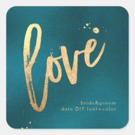 Adesivo Quadrado PixDezines Love, faux gold Teal