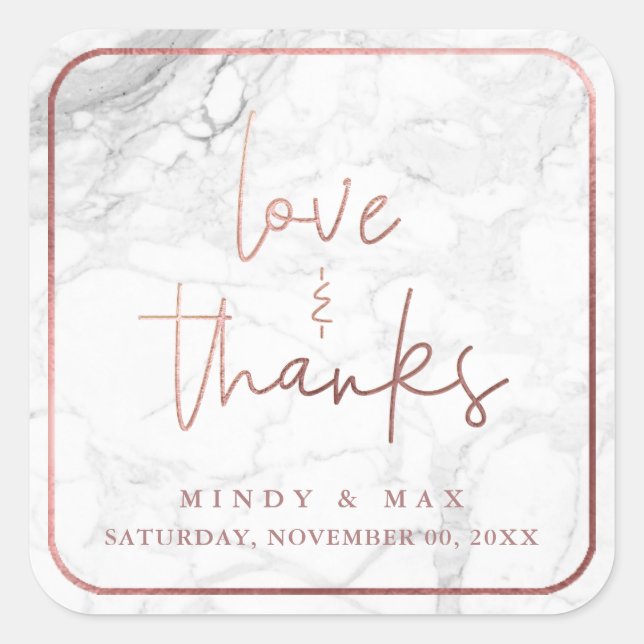 Adesivo Quadrado PixDezines MARBLE FAUX ROSA DOURADO LOVE+OBRIGADOS (Frente)