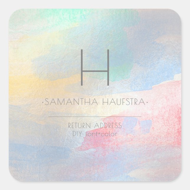 Adesivo Quadrado PixDezines Monograma Aquarela Iridescente Brilhant (Frente)