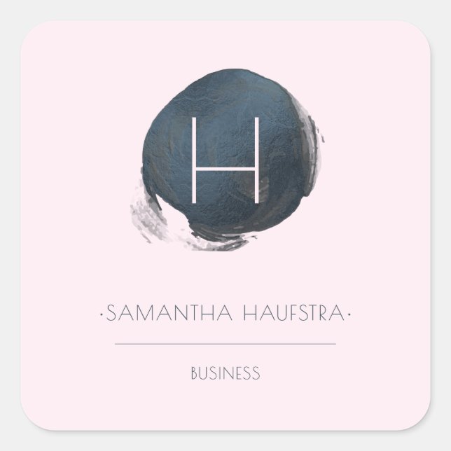 Adesivo Quadrado PixDezines Monograma Folha de Folha Azul (Frente)