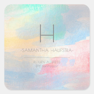 Adesivo Quadrado PixDezines Monograma Iridescente Bruto Watercolor