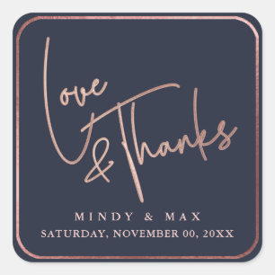 Adesivo Quadrado PixDezines OURO ROSA FALSO LOVE+THANKS COR DIY