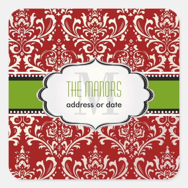 Adesivo Quadrado PixDezines Red+White Rossi Damask/Natal (Frente)