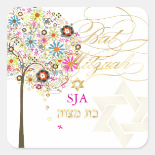 Adesivo Quadrado PixDezines tree/floral/Bat Mitzvah