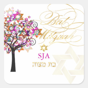 Adesivo Quadrado PixDezines tree of life/stars/Bat Mitzvah