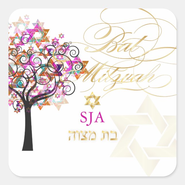 Adesivo Quadrado PixDezines tree of life/stars/Bat Mitzvah (Frente)