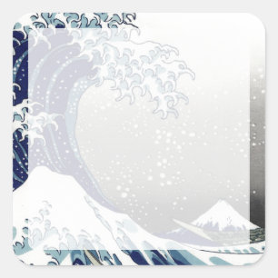 Adesivo Quadrado PixDezines Vintage, Grande Onda, Hokusai 葛飾北斎の神奈川沖