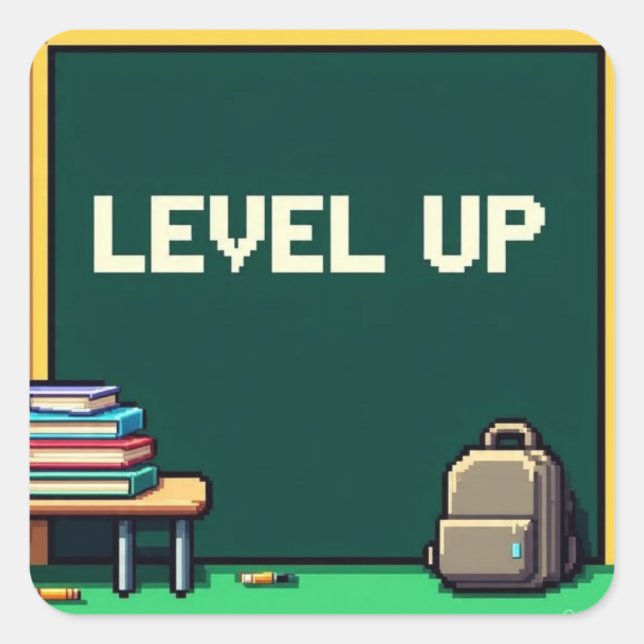 Adesivo Quadrado Pixel Art Level Up Studies Square (Frente)