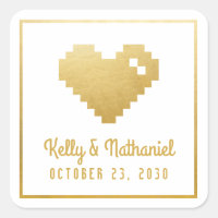 Pixel Heart Gamer Weding Favor Sticker Seal