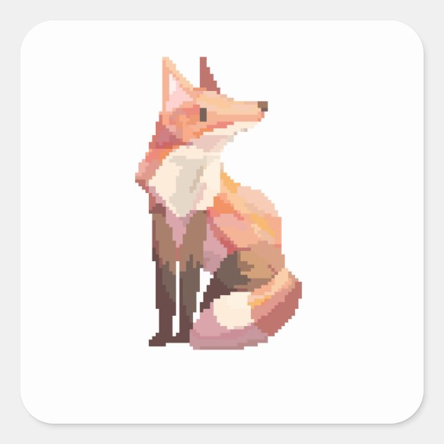 Adesivo Quadrado Pixelart, Pixel Art, Fox (Frente)