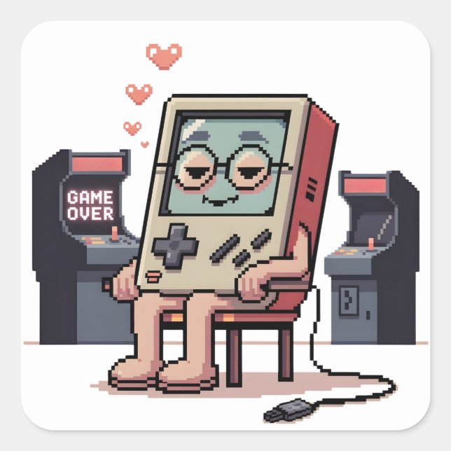 Adesivo Quadrado Pixelated Gamer Birthday Cake Kids Video (Frente)