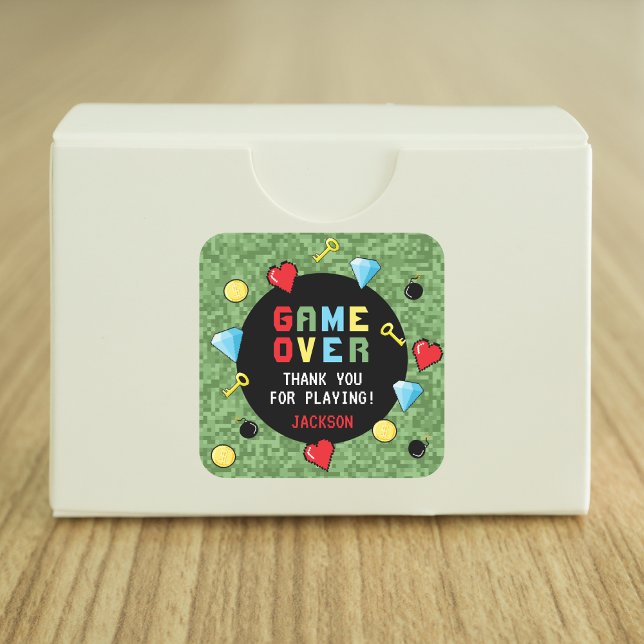 Adesivo Quadrado Pixels Arcade Game sobre o Aniversário de criança (Criador carregado)