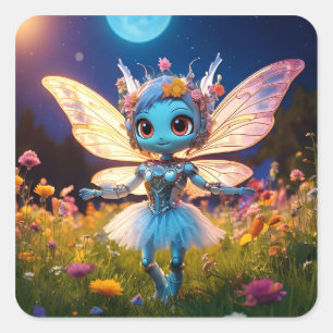 Adesivo Quadrado Pixie Robot Ballerina Dança nas Flores Selvagens